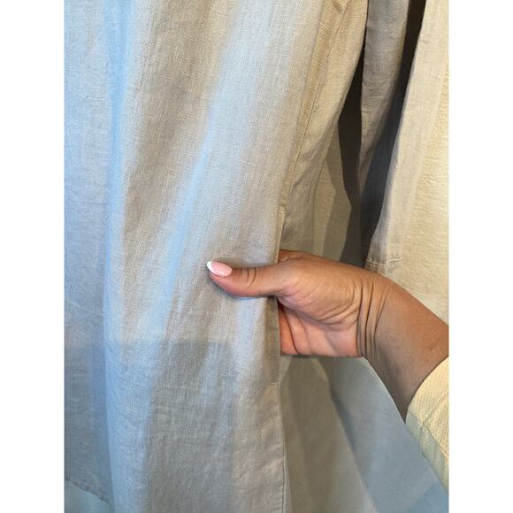 Garnet Hill Essential Three-Quarter-Sleeve Linen Dress Color Stone Size 2 - Picture 4 of 15